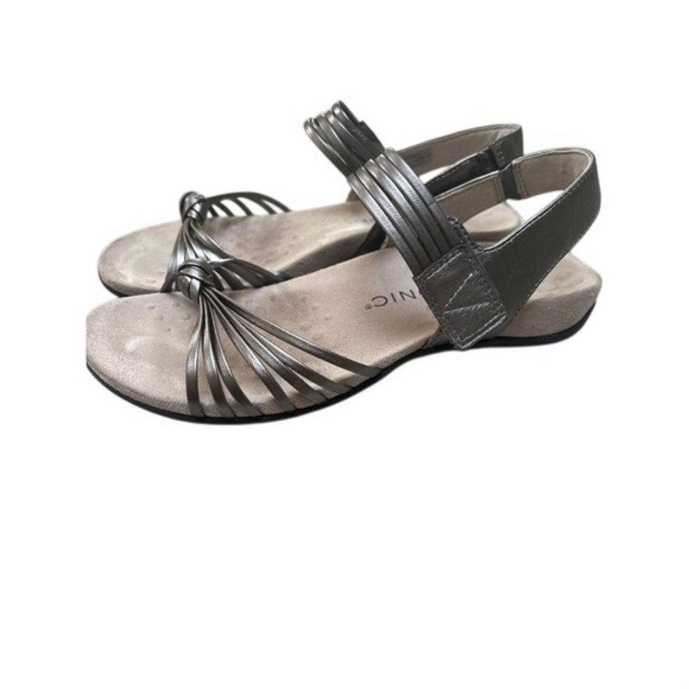 Vionic‎ Rest Talulah Met Pewter Metallic Leather Strappy Orthotic Sandals 9